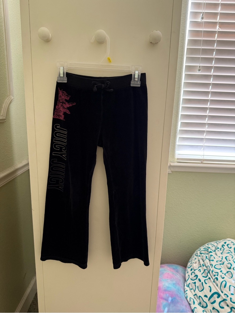 Juicy Couture Black Velour Track Pants with Pink Label Detail